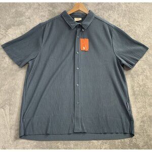 Youngla 448 Pleated Festival Shirt Mens XXL Blue Button Down Short Sleeve Preppy